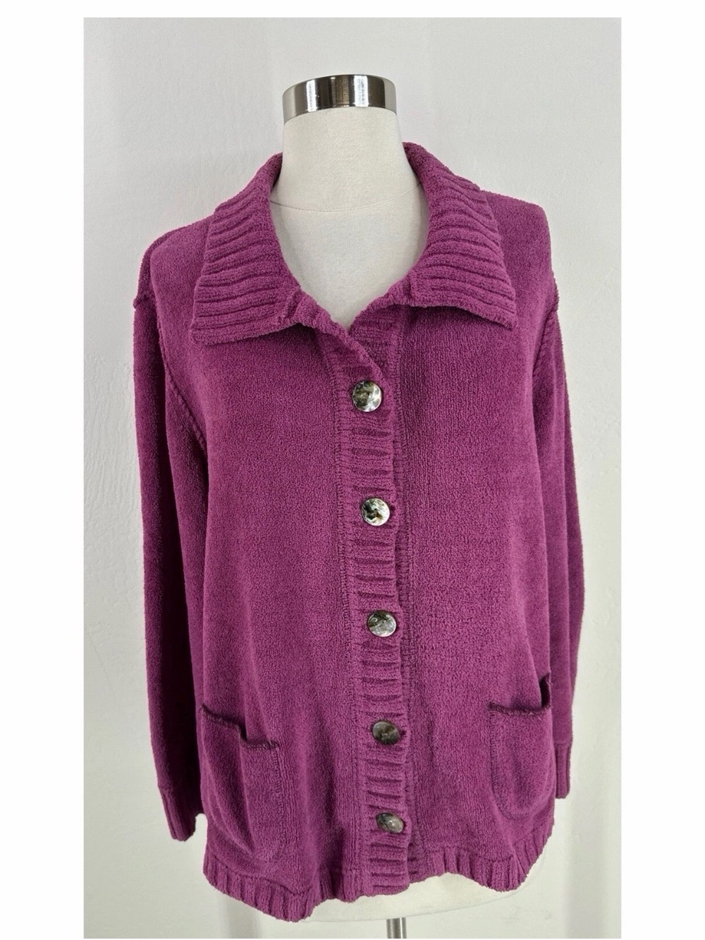 J. Jill Button-Front Women's Cardigan Sweater in Magenta